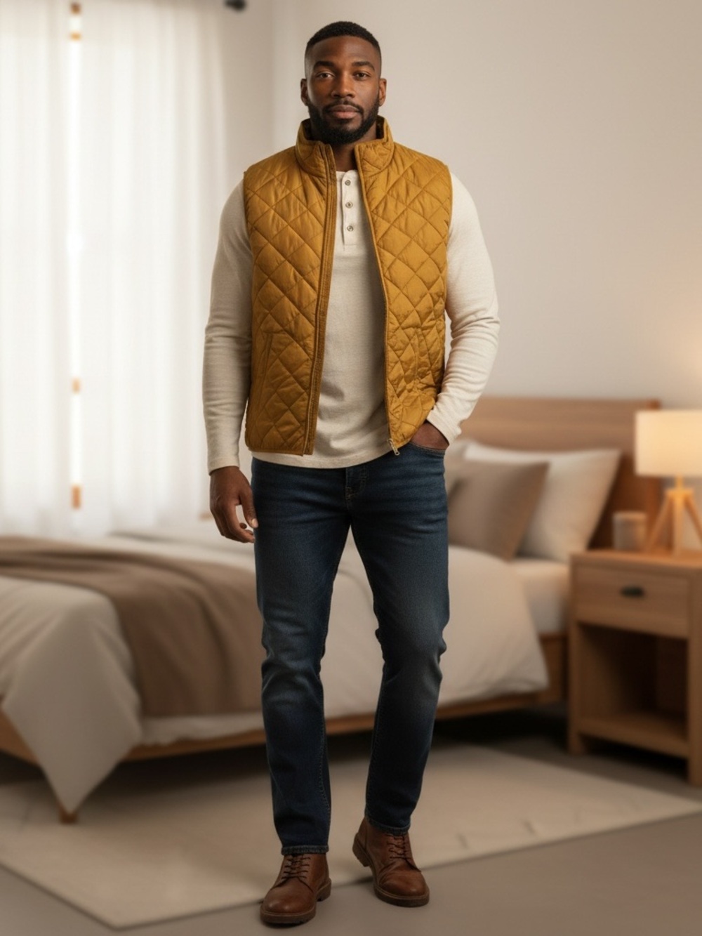Old Navy Quilted Stand-Collar Puffer Vest in Mustard XL Zip